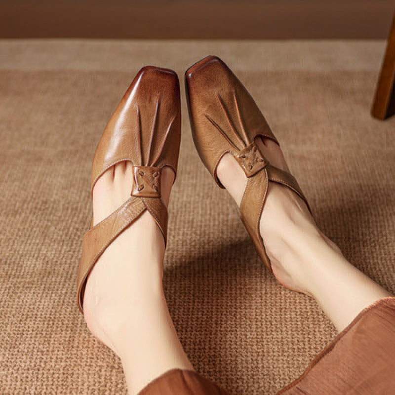Olene Square-Toe Genuine Leather Mules