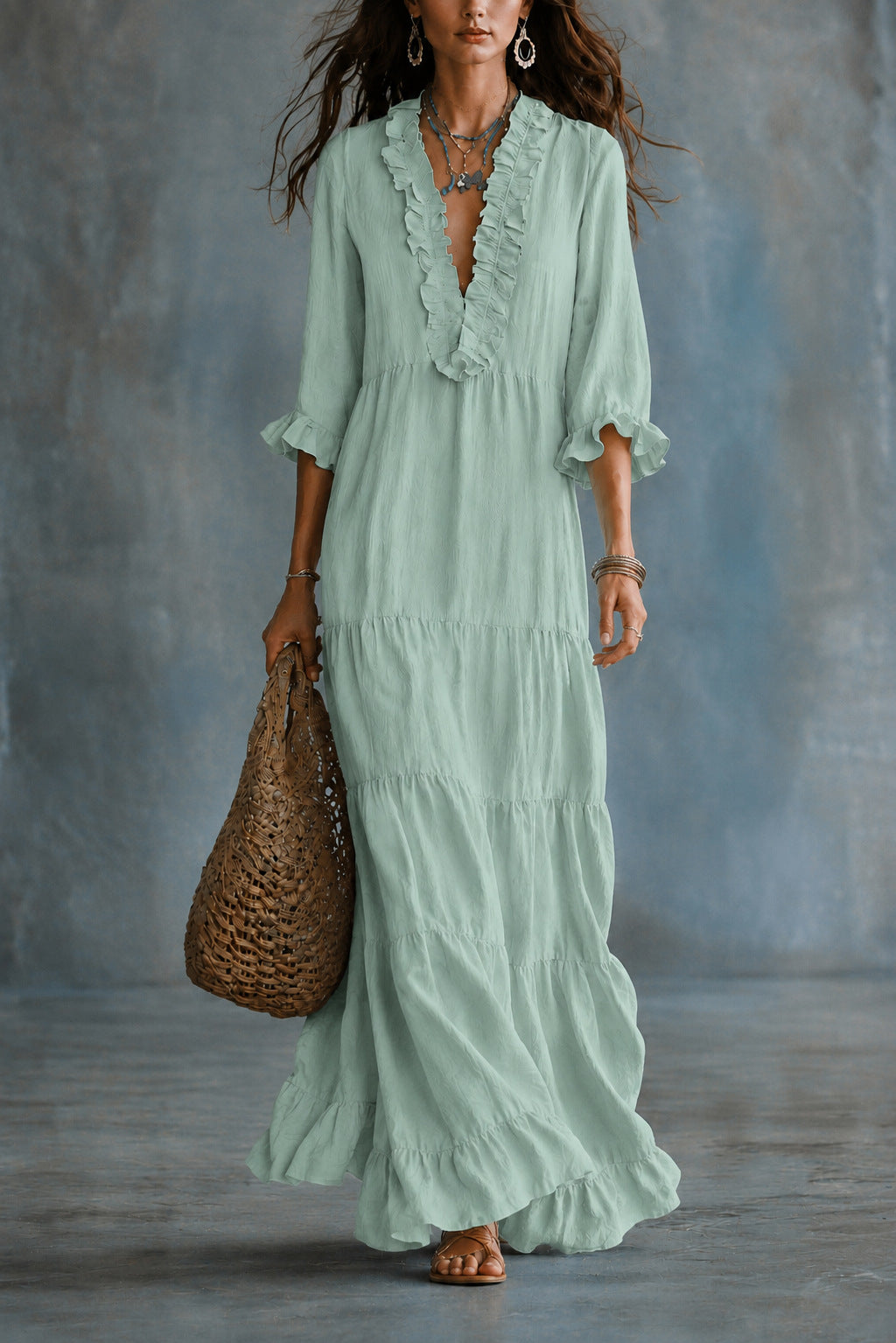 Luna | Bohemian V-Neck Layered Maxi Dress