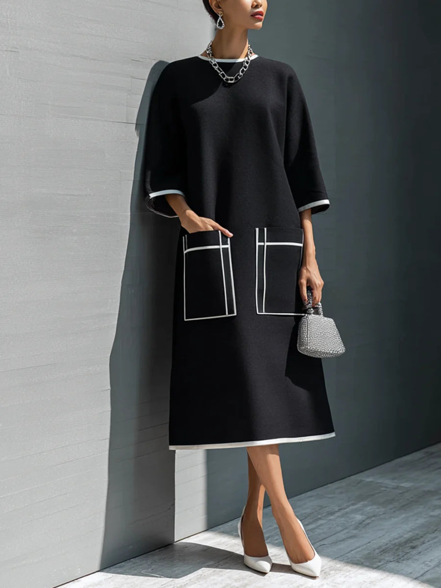 Cleo | Contrast-Trim Oversized Pocket Midi Dress