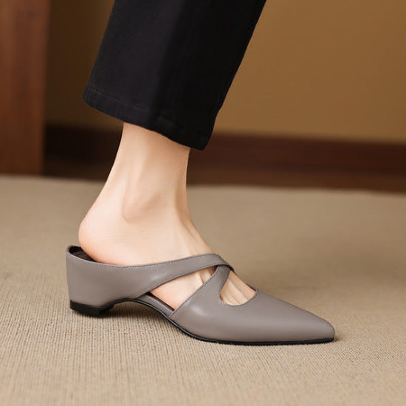 Selva Genuine Leather Cross-Strap Pointed Mules