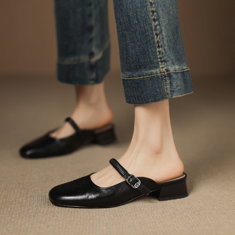 Novie Genuine Leather Mary Jane Mules