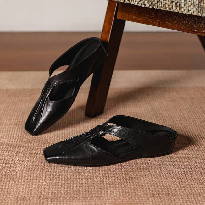 Olene Square-Toe Genuine Leather Mules