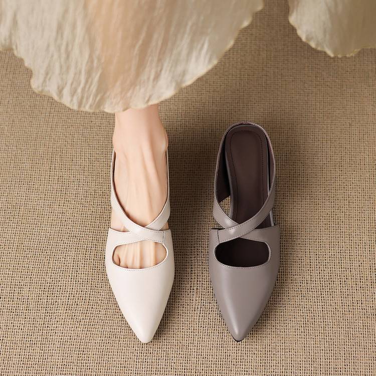 Selva Genuine Leather Cross-Strap Pointed Mules