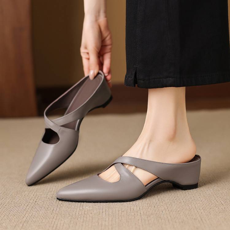 Selva Genuine Leather Cross-Strap Pointed Mules