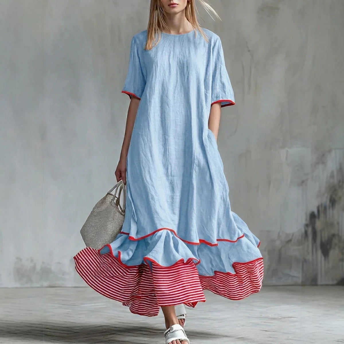 Casual Striped Patchwork Dress