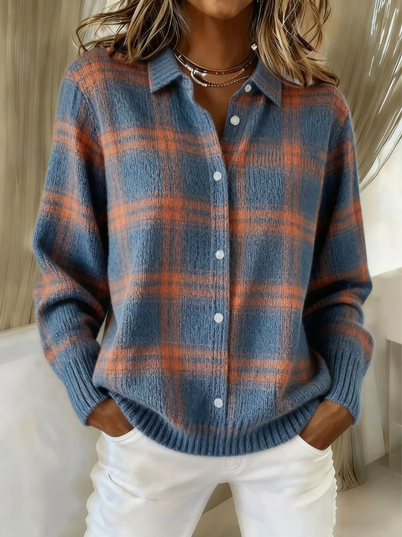 ZAFIRA™ | Warm Blue Check Cardigan