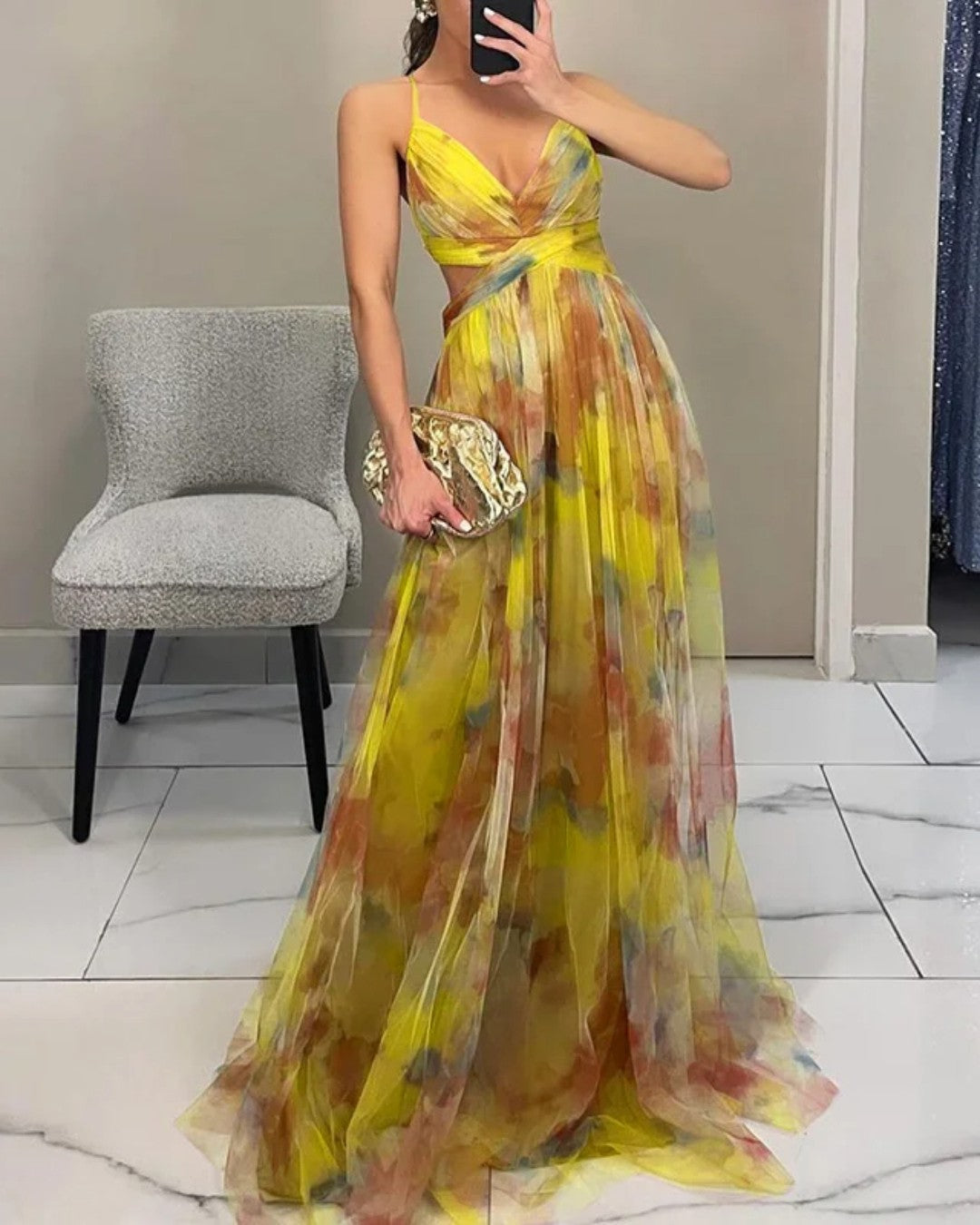 ELVENA™ | Watercolor Chiffon Maxi Dress