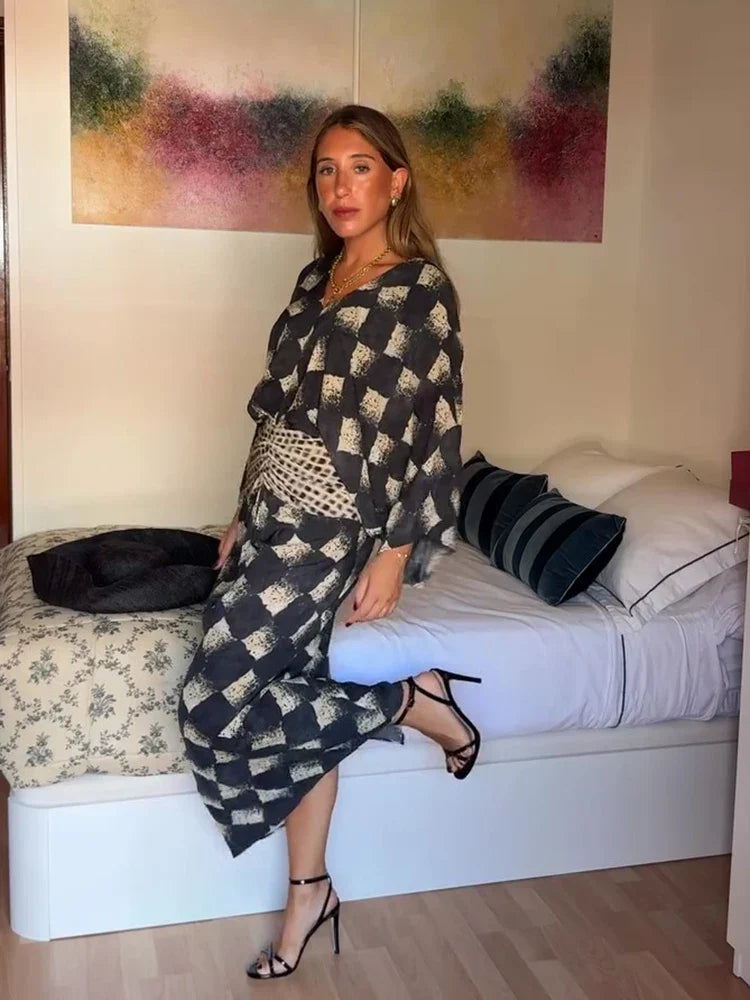 ELVENA™ | Monochrome Print Maxi Dress