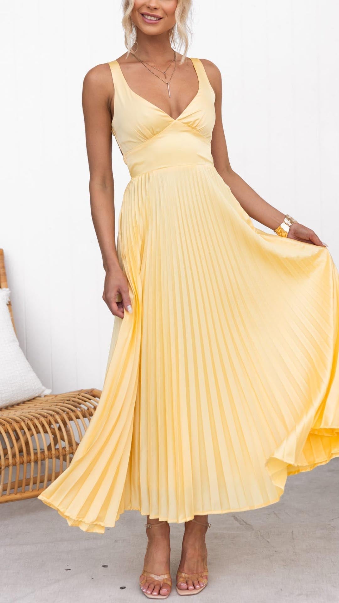 Hayes & Tate™ | Pleated V-Neck Maxi Dress