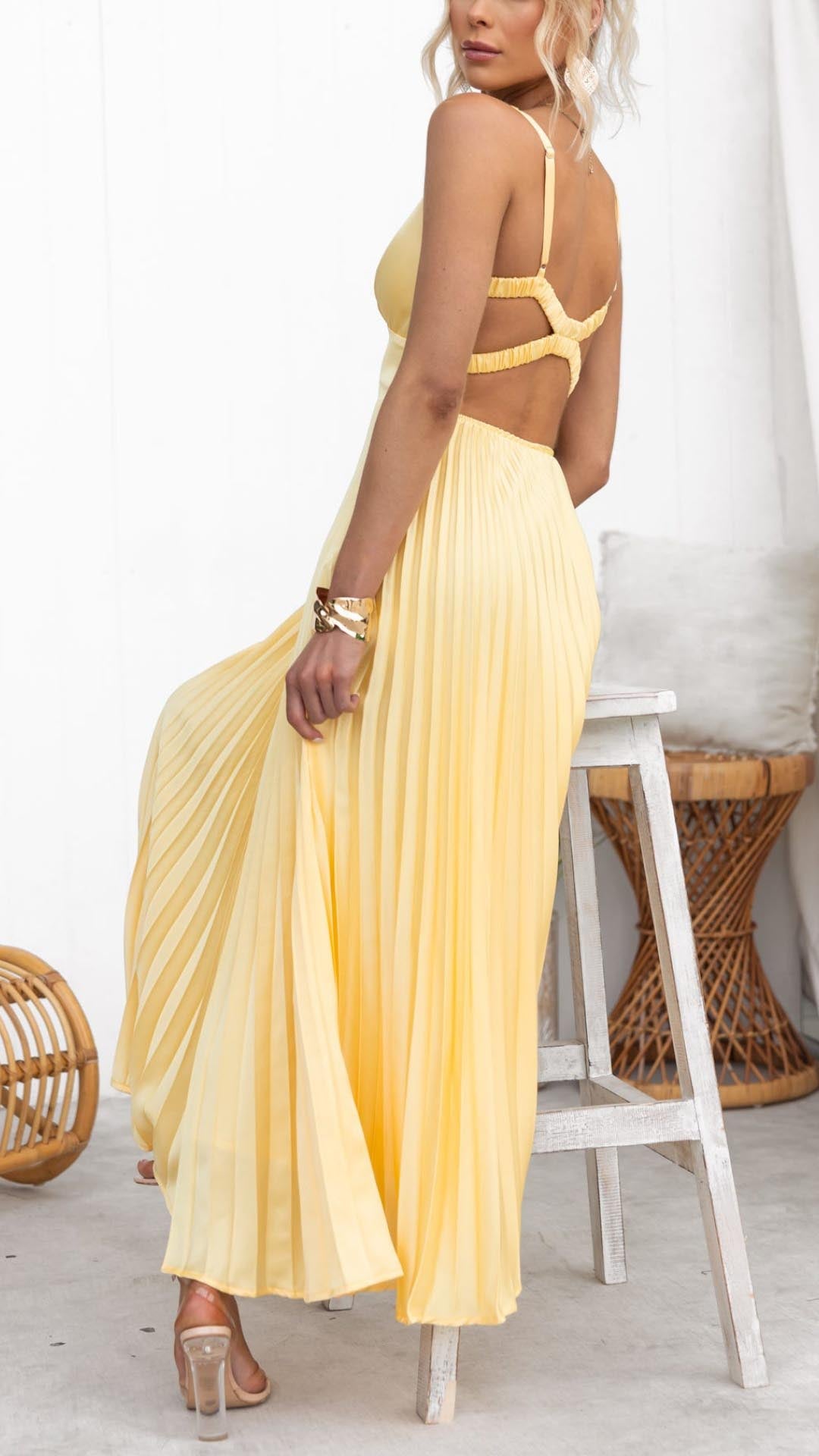 Hayes & Tate™ | Pleated V-Neck Maxi Dress