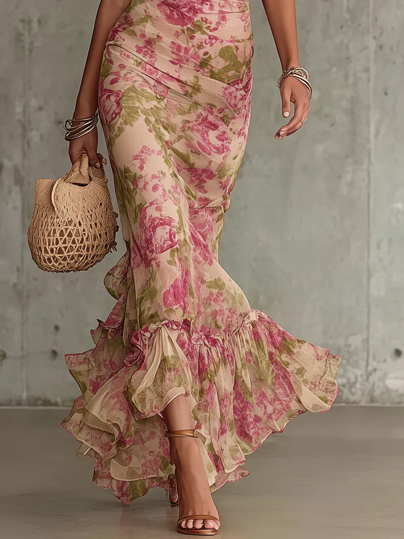 ELVENA™ | Floral Puff-Sleeve Maxi Dress.