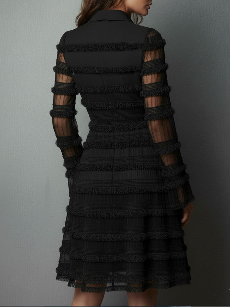 Mini Dress with Transparent Layers and Black Fringes