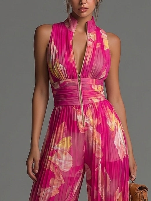Zsófia Jumpsuit | Fuchsia Floral Pleated Chiffon • S1