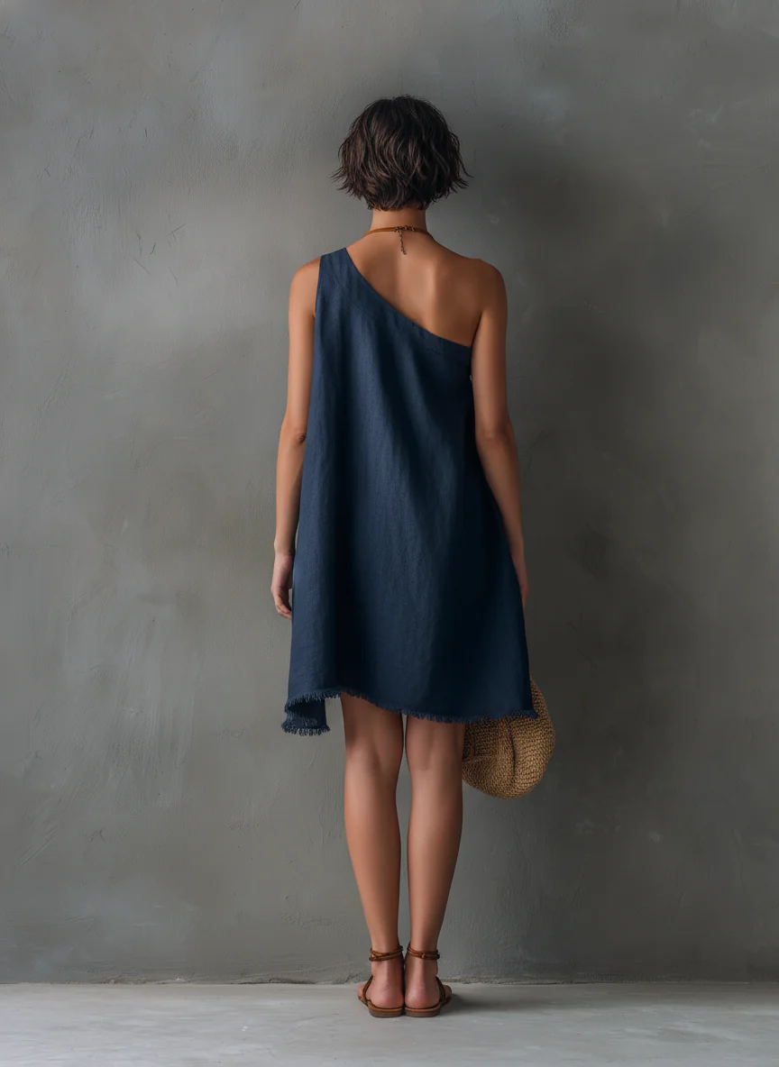 Asymmetrical Sleeveless Mini Dress Navy Blue