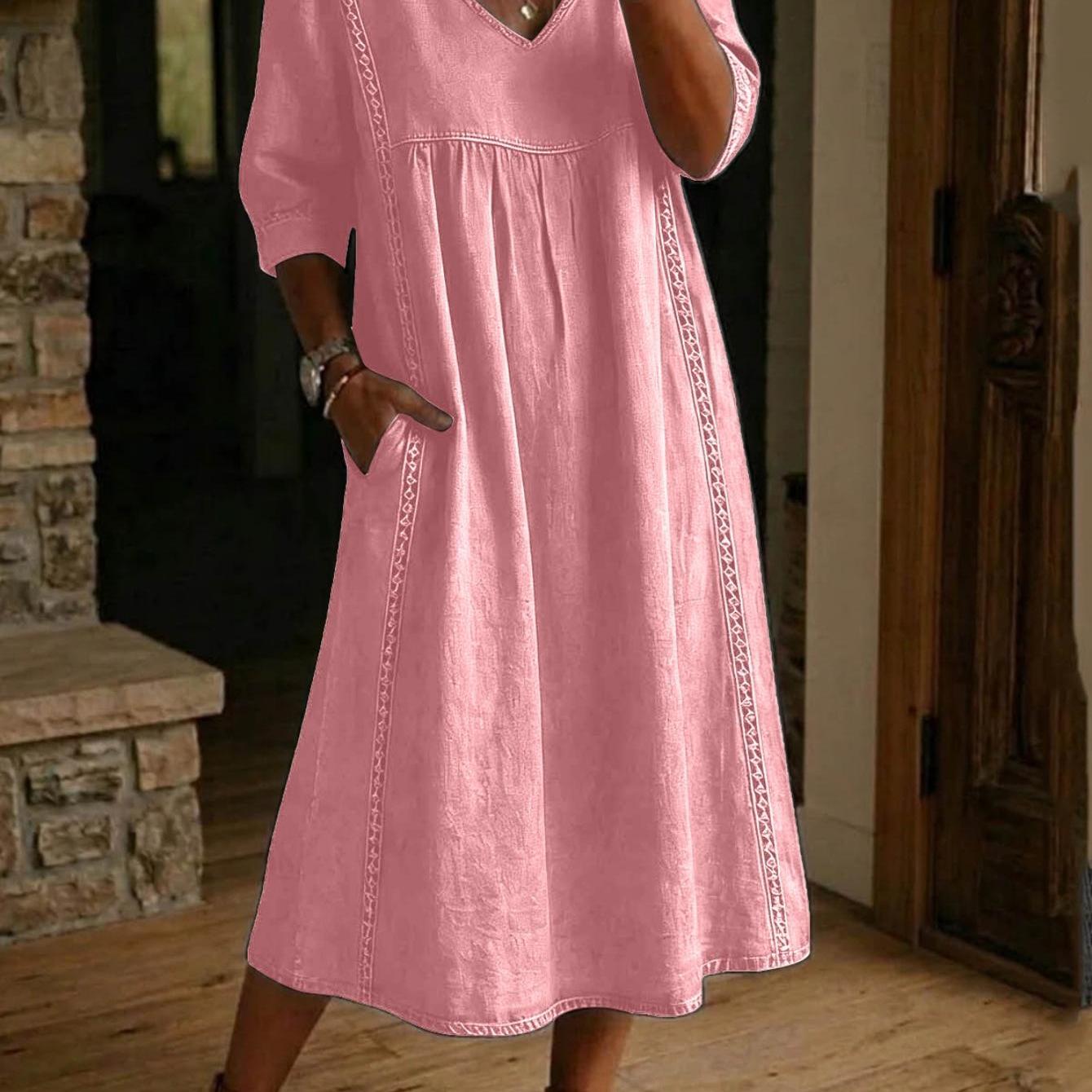 Carmen | Elegant Leightweight Maxi Dress with Ruched 3/4 Sleeves