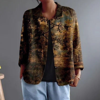 Fiorenza | Painterly Forest Print Relaxed Blouse