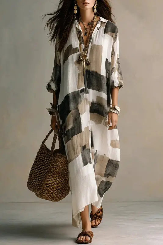 Sorella | Abstract Print Maxi Shirt Dress