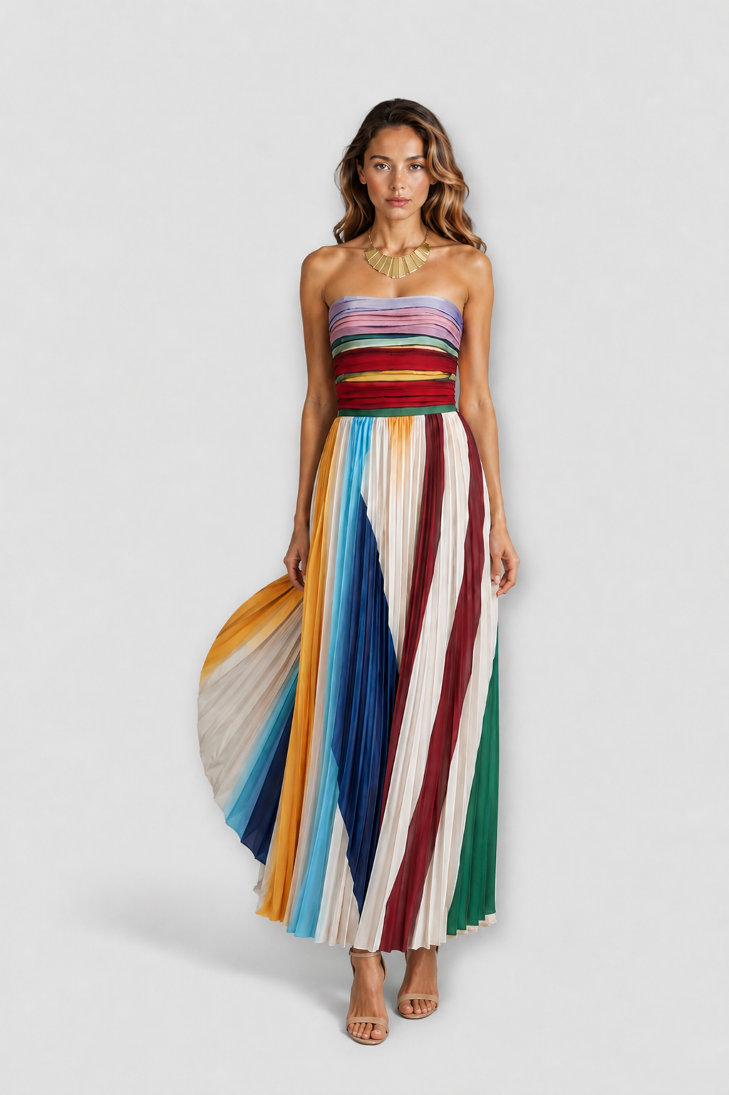 ELVENA™ | Strapless Pleated Maxi Dress