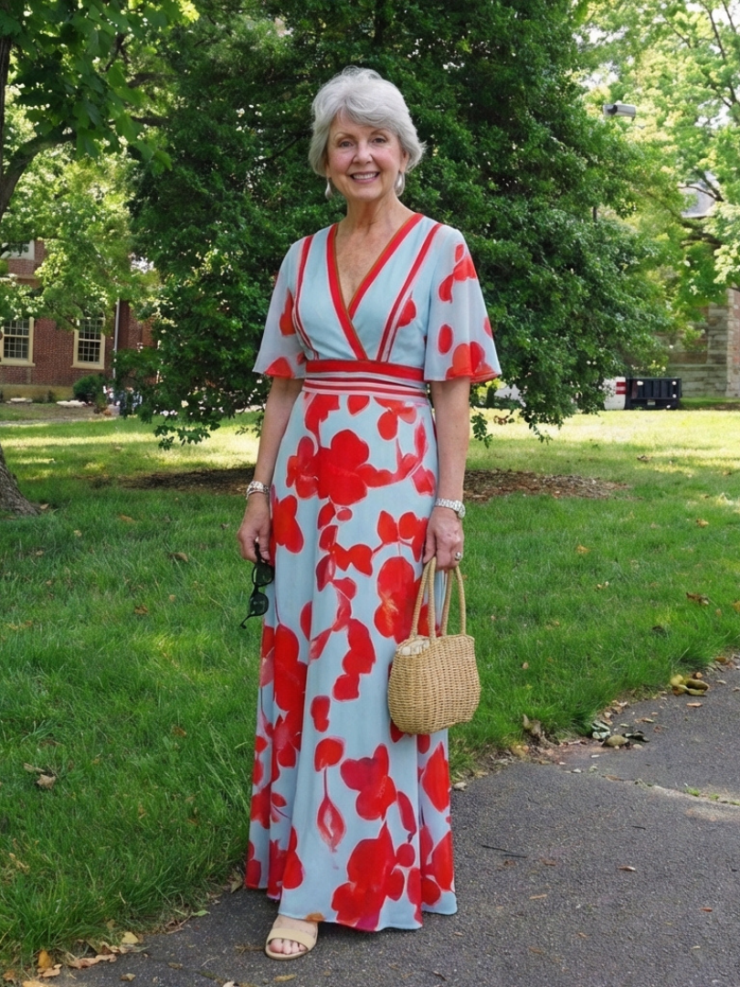 Hayes & Tate™ | V Neck Short Sleeve Floral Maxi Dress