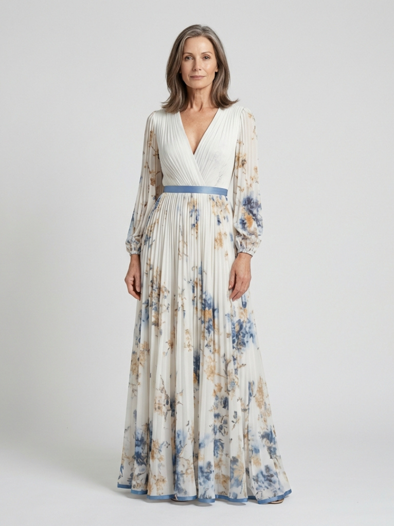 Hayes & Tate™ | Long Sleeve V Neck Floral Maxi Dress