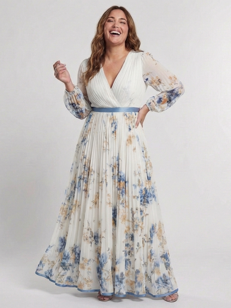 Hayes & Tate™ | Long Sleeve V Neck Floral Maxi Dress