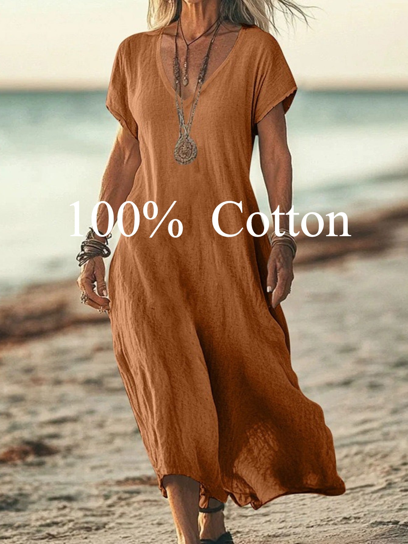 Angela | 100% cotton V-neck Maxi Dress