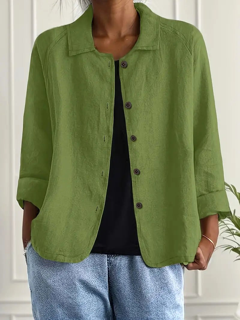 Calliste | Relaxed Button-Front Blouse in Moss Green