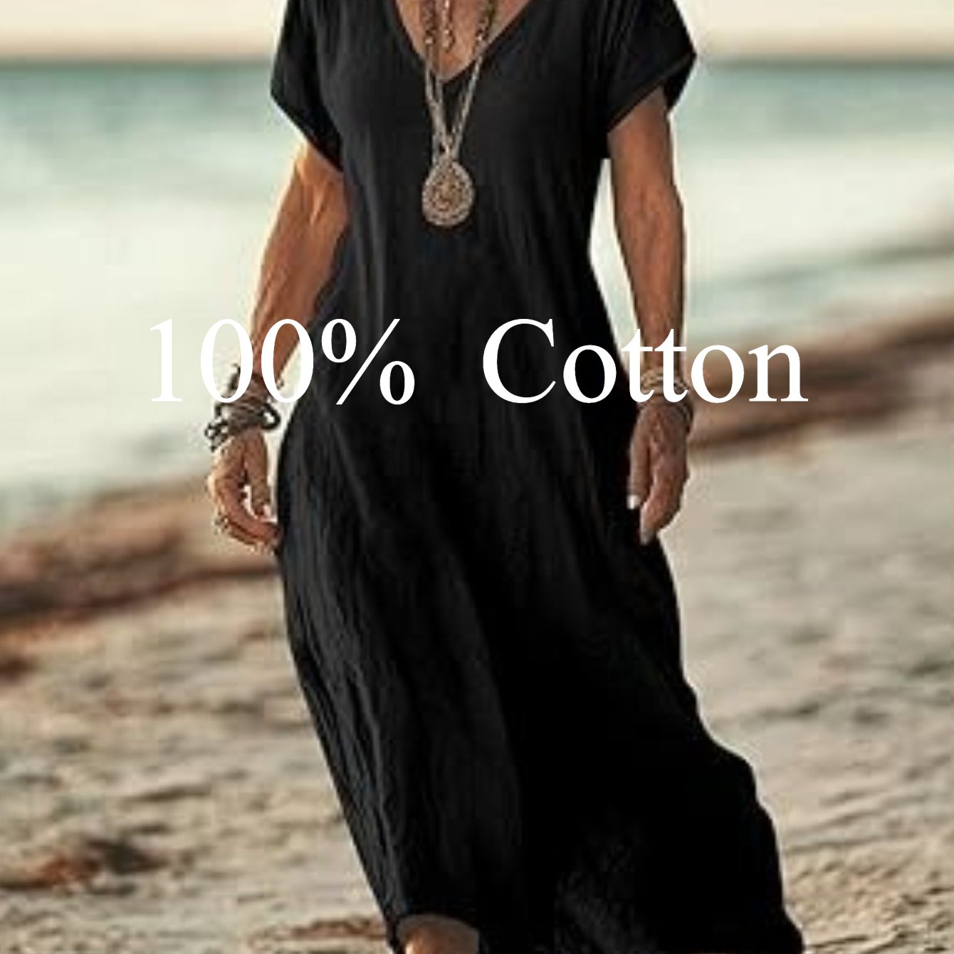 Angela | 100% cotton V-neck Maxi Dress