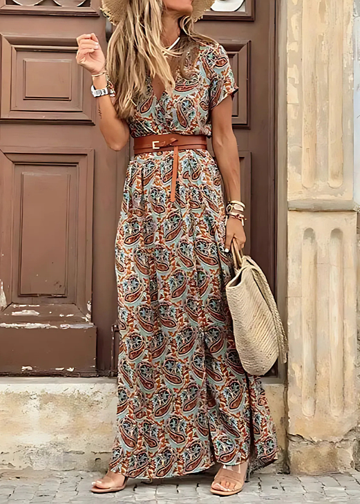 ELVENA™ | Floral Belted Maxi Dress