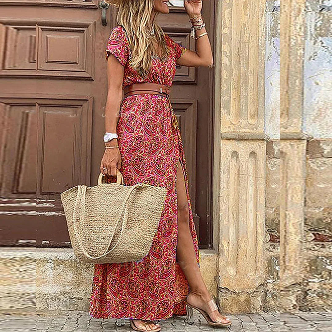 ELVENA™ | Floral Belted Maxi Dress