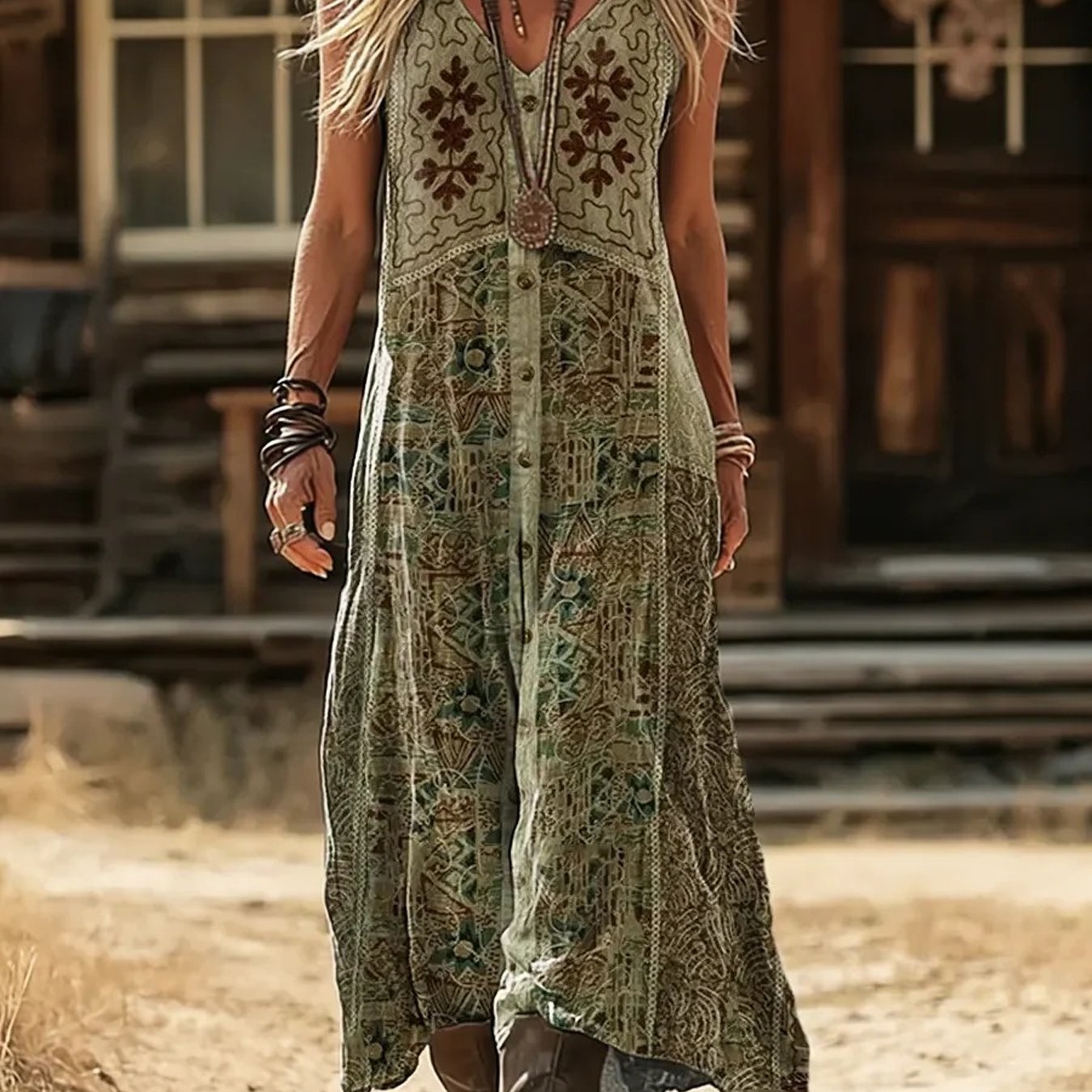 Brenda | Sleeveless Boho Print Dress
