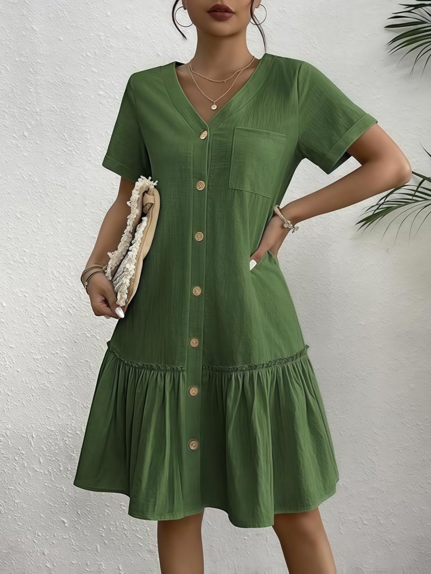 Women's A-Line One-Button Dress