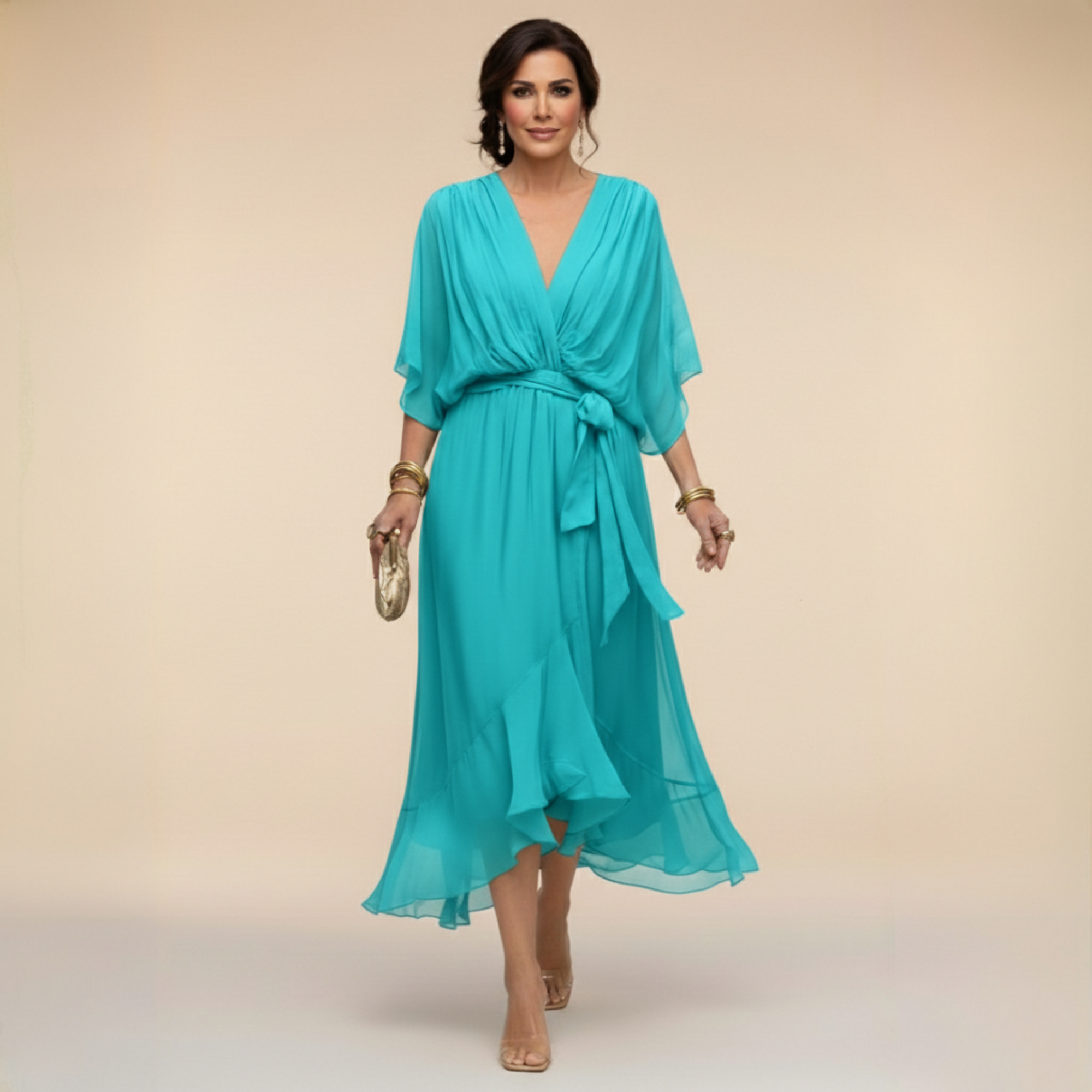 ELVENA™ | V-Neck Midi Dress
