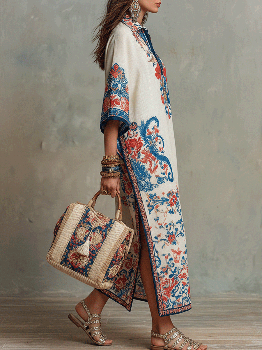 Ava | Floral Paisley Kaftan Midi Dress