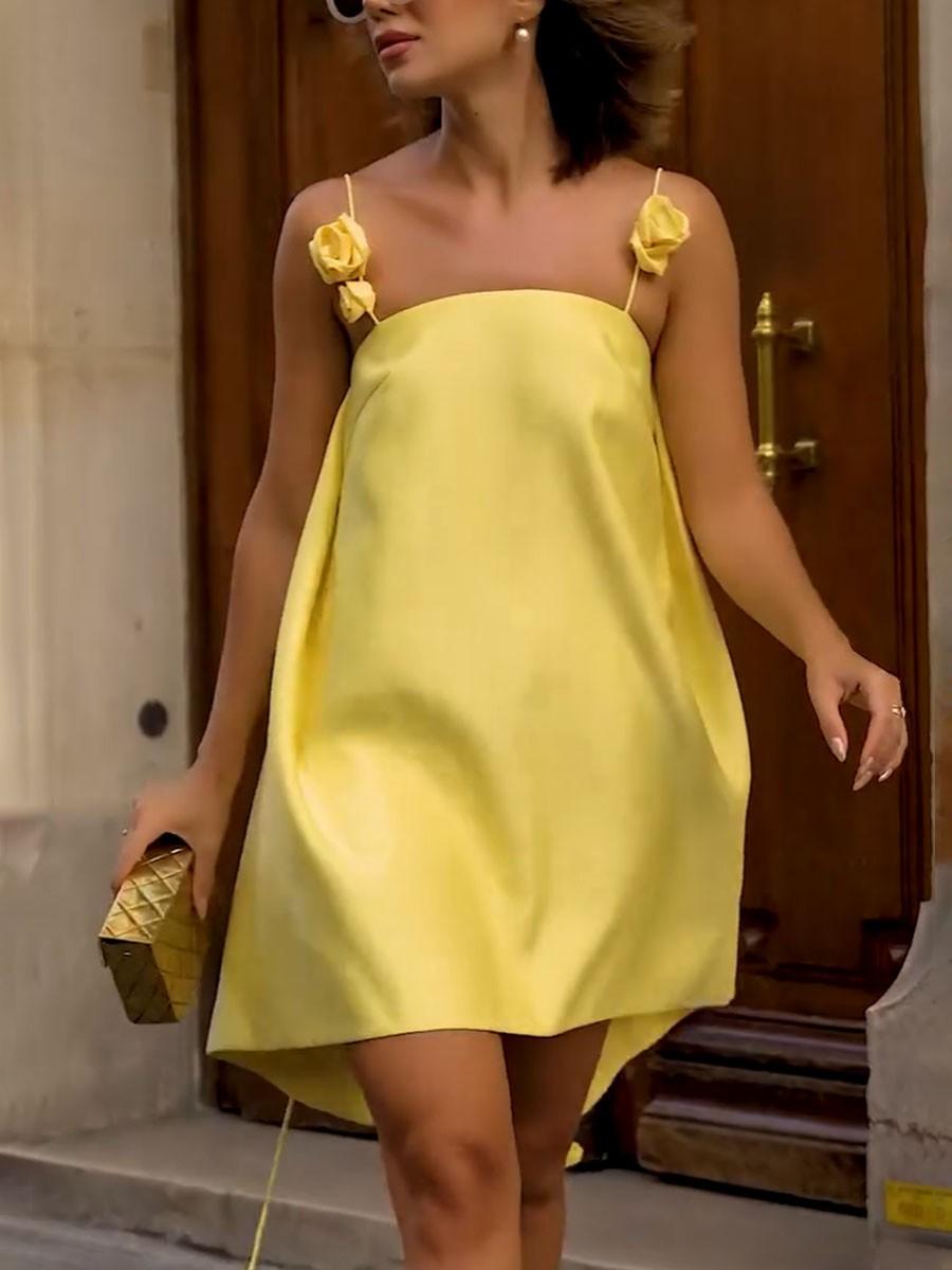 Chic floral strap loose mini dress