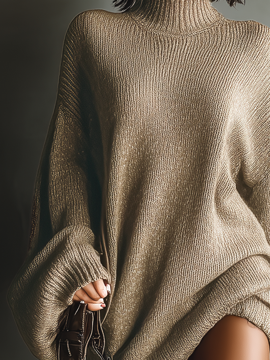 Women's Caramel Brown Vintage Style Knit Mini Dress