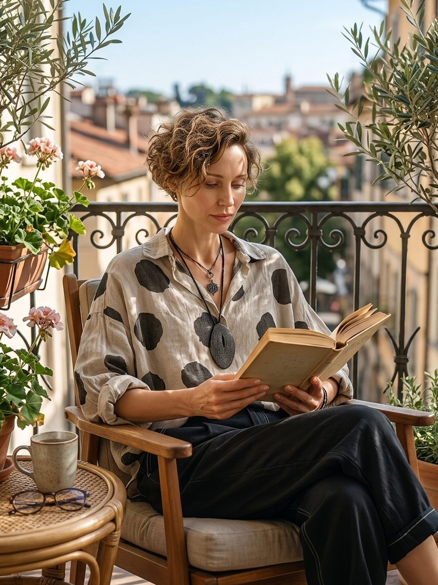 Maya | Vintage Polka-Dot V-Neck Long-Sleeve Shirt