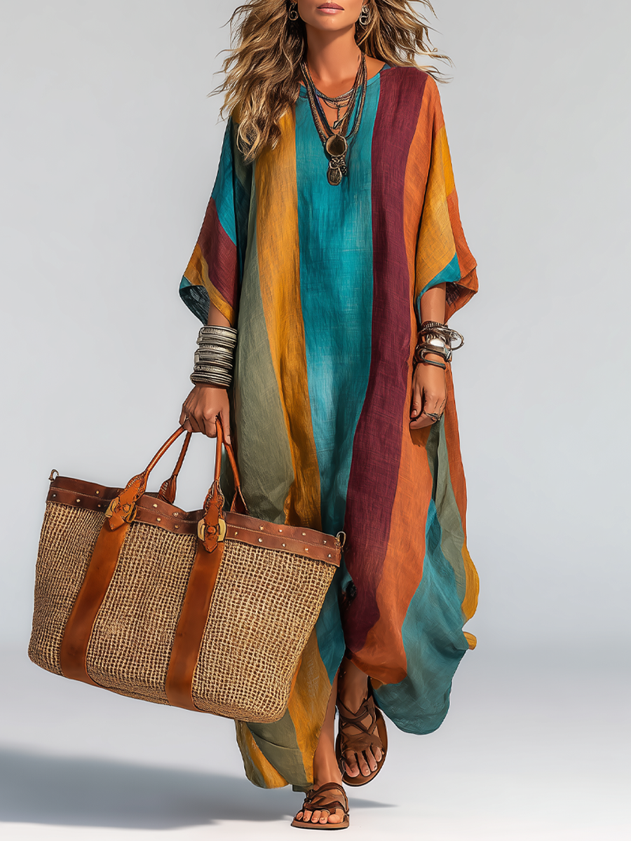 Chloe | Contrast Cotton-Linen Maxi Dress