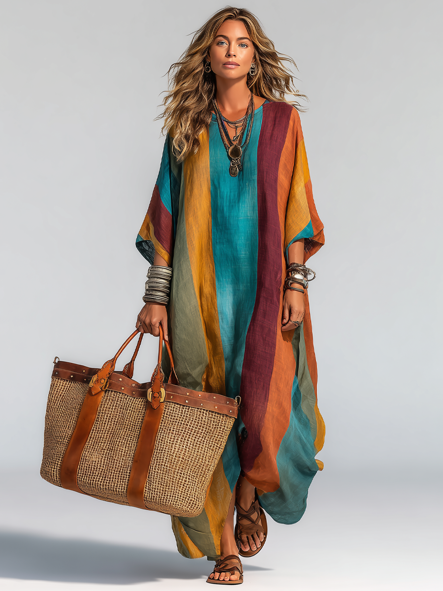 Chloe | Contrast Cotton-Linen Maxi Dress