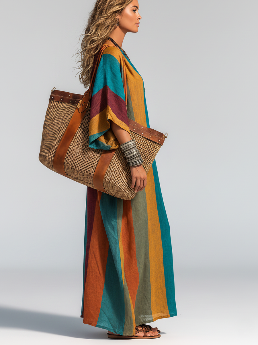 Chloe | Contrast Cotton-Linen Maxi Dress
