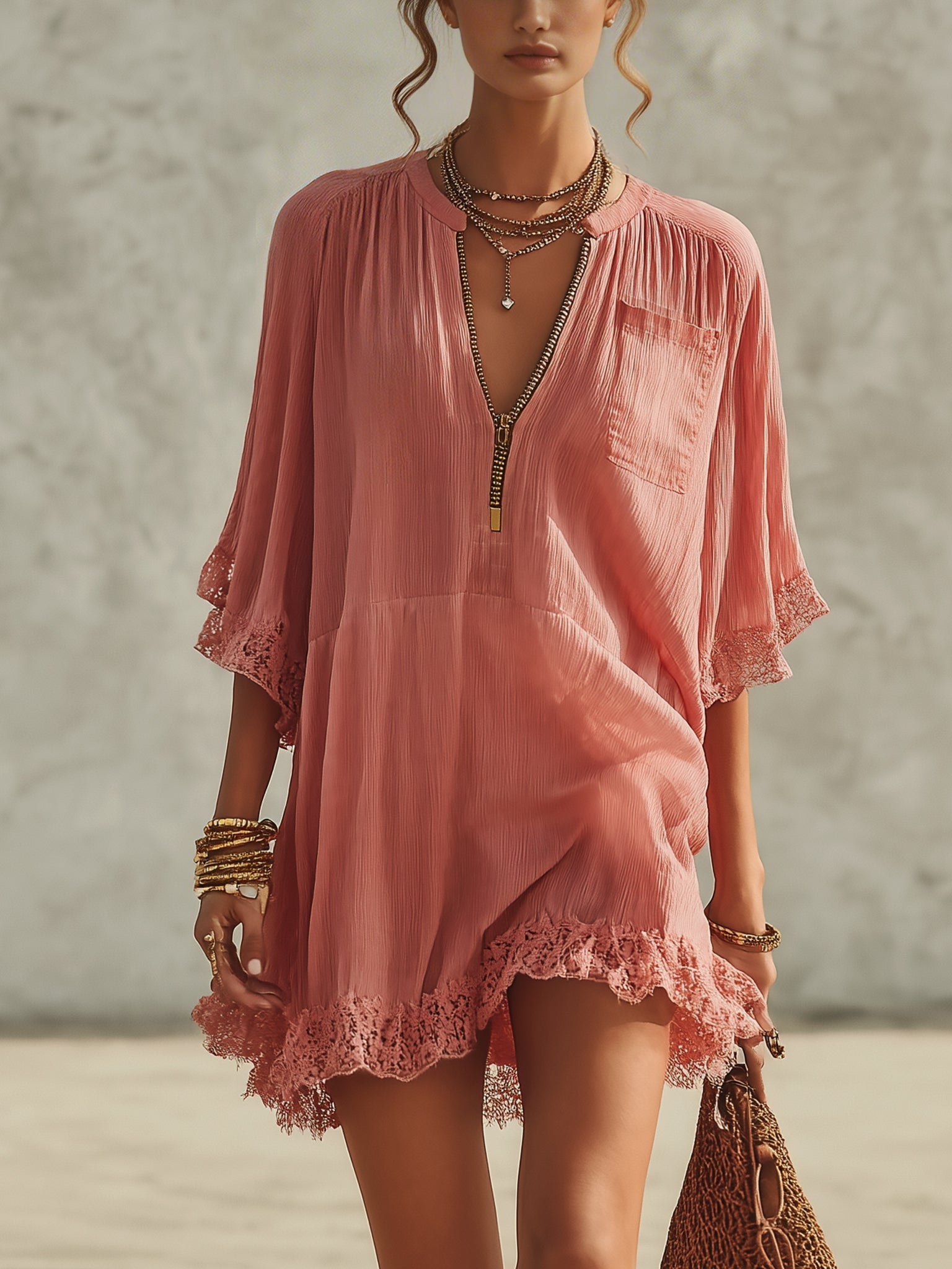 Ruffled Zip Chiffon Mini Dress