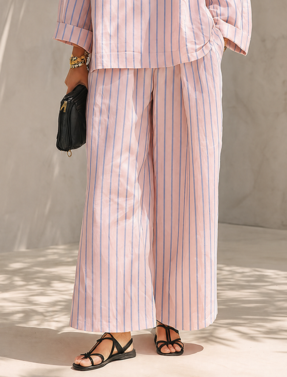 Léa | Striped Half-Zip Wide-Leg Set