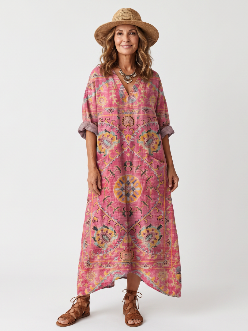Clara | Abstract Print Relaxed Pocket Midi Dress