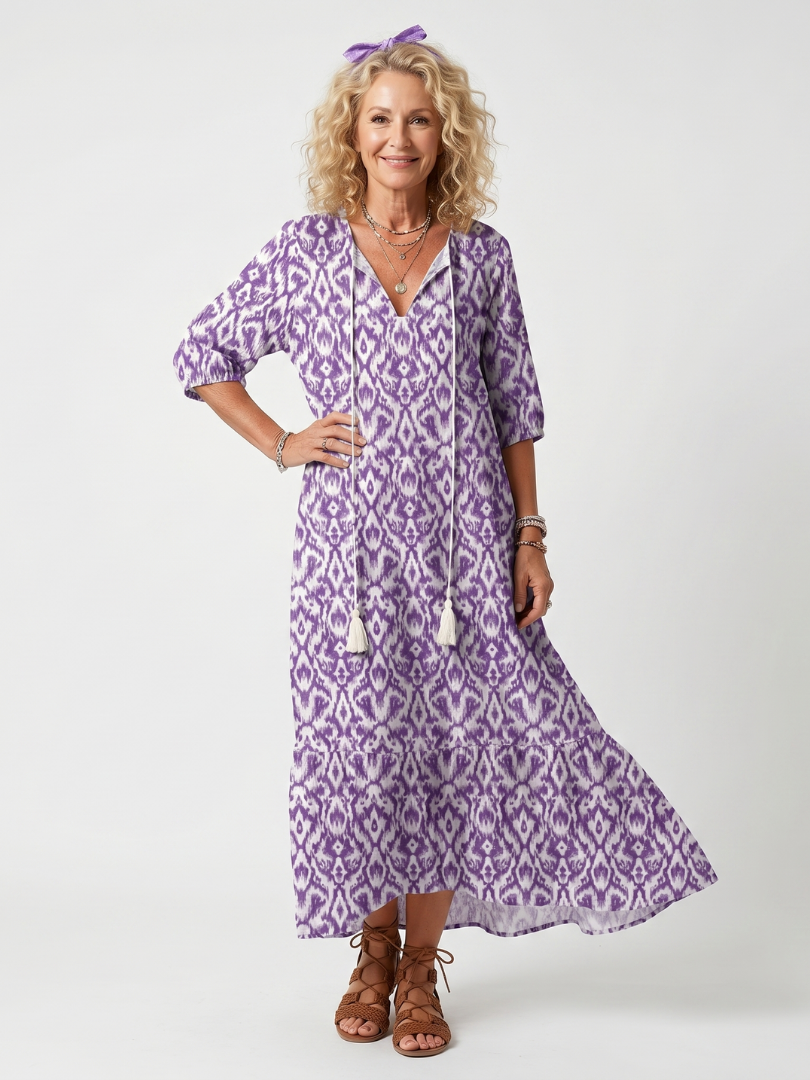 Isabella | Printed Tassel Tie Midi Dress