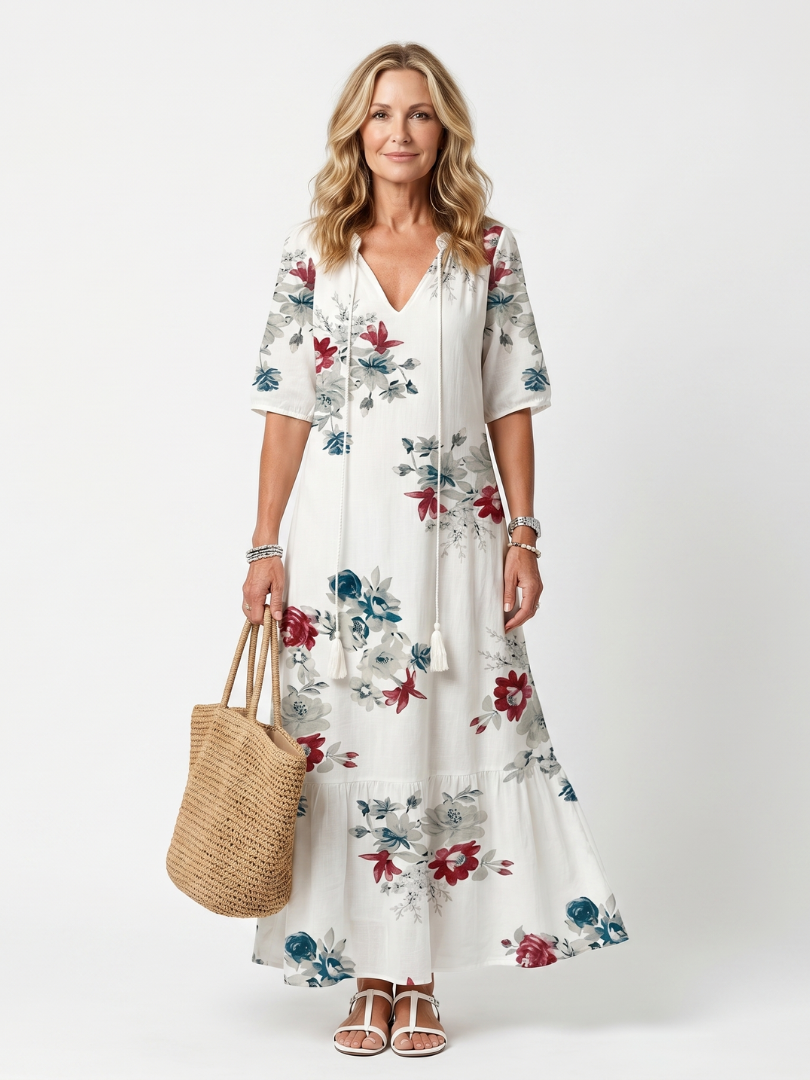 Isla | Scattered Floral Tassel Tie Midi Dress
