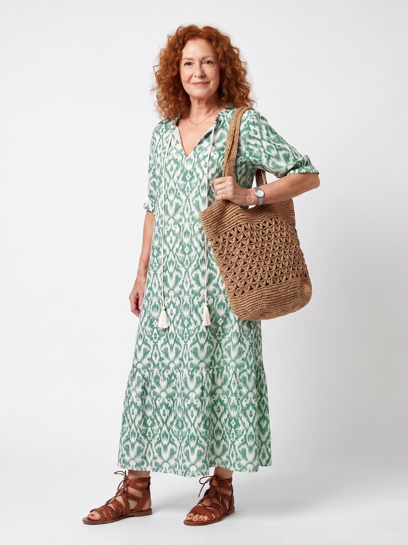Zara | Pattern V Neck Tassel Midi Dress