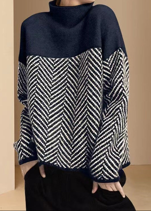 Sloane | Khaki Turtleneck Patchwork Knit Pullover