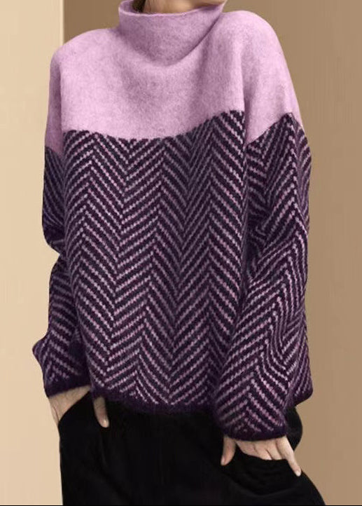 Sloane | Khaki Turtleneck Patchwork Knit Pullover