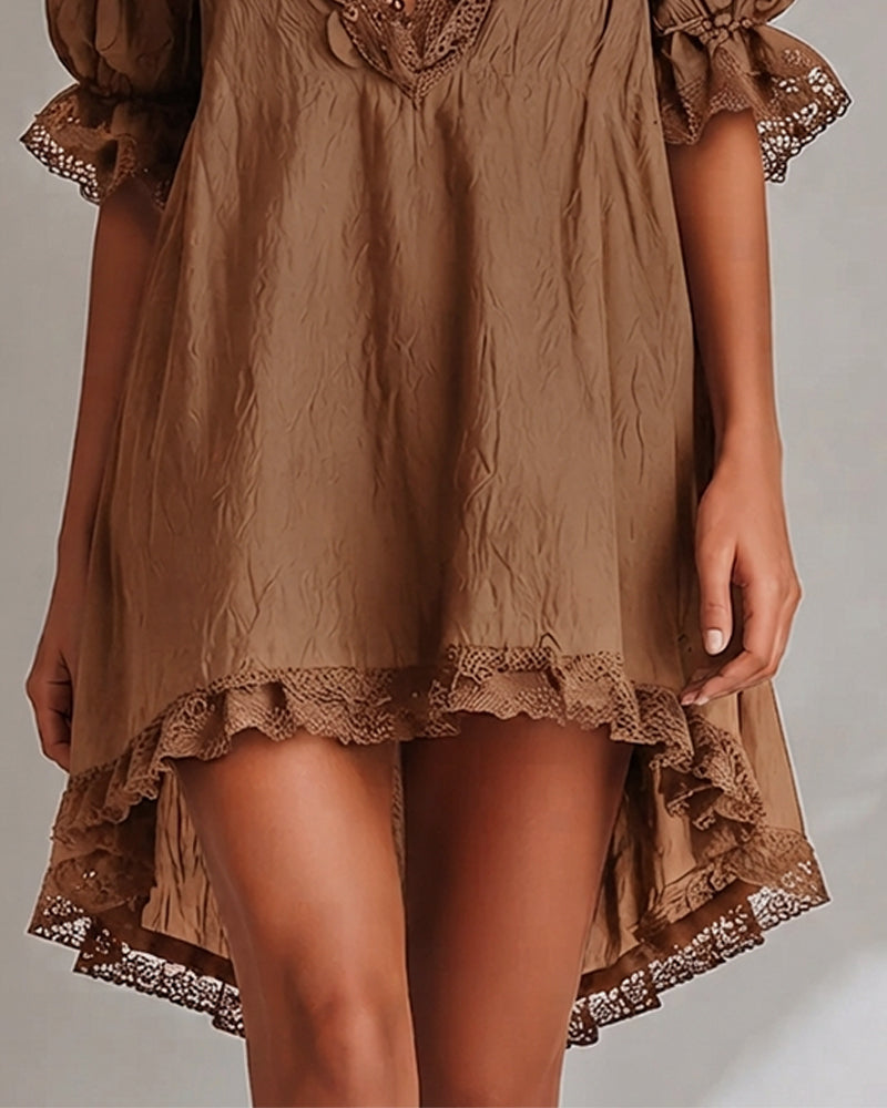 Elodie | Lace-Trim V-Neck Mini Dress