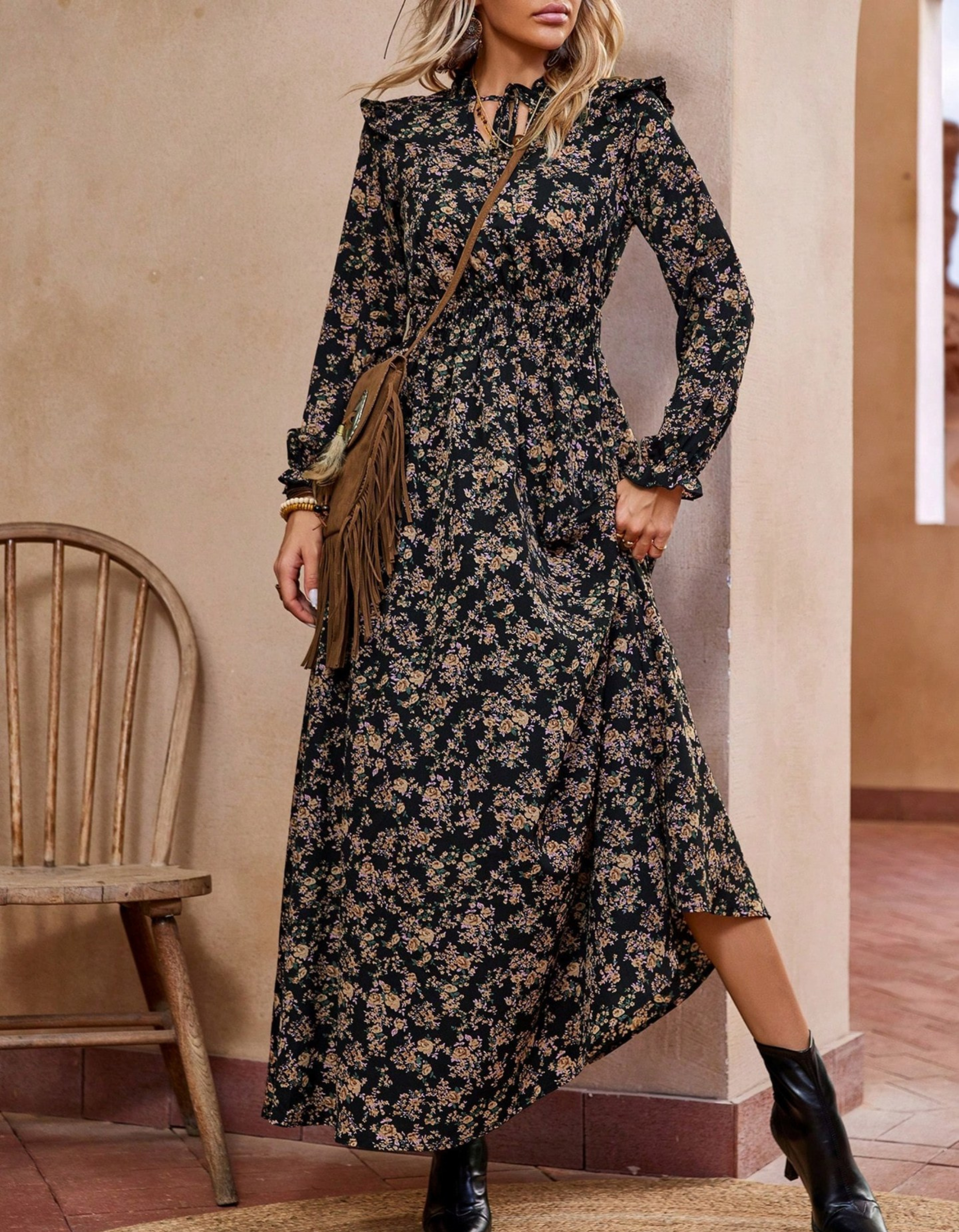 ELVENA™ | Romantic Long-Sleeve Maxi Dress
